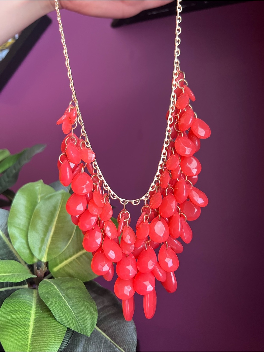 Y2K Coral Statement Cascade Teardrop Necklace - Women Jewelry